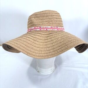 Vera Bradley Women Straw Sun Hat Wide Brim Floppy Pixie Stripe Accent Band